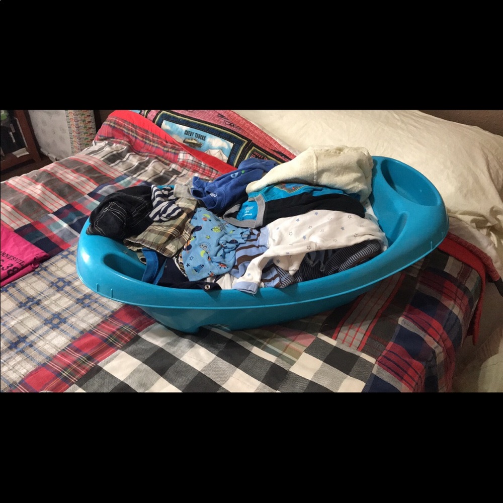 Baby boy clothes/bath.